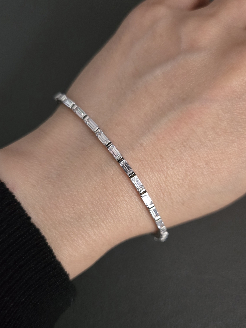 Elegant Baguette-Link Bracelet in Silver Tone